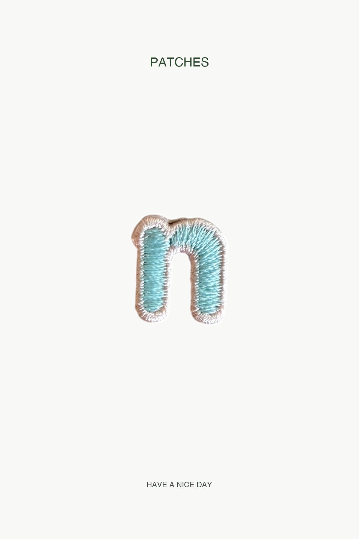 Lowercase n Alphabet Patch — branded PATCHES display card