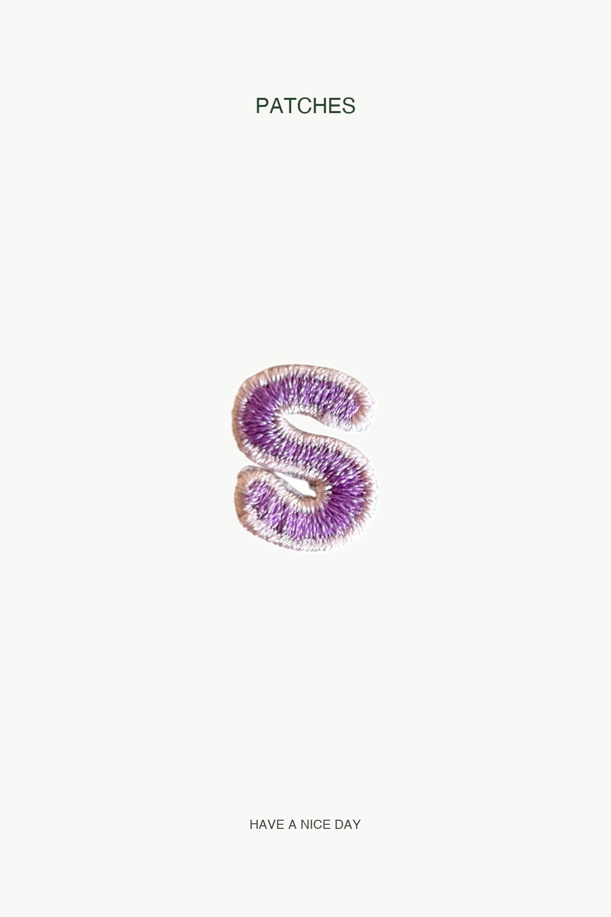 Lowercase s Alphabet Patch — branded PATCHES display card