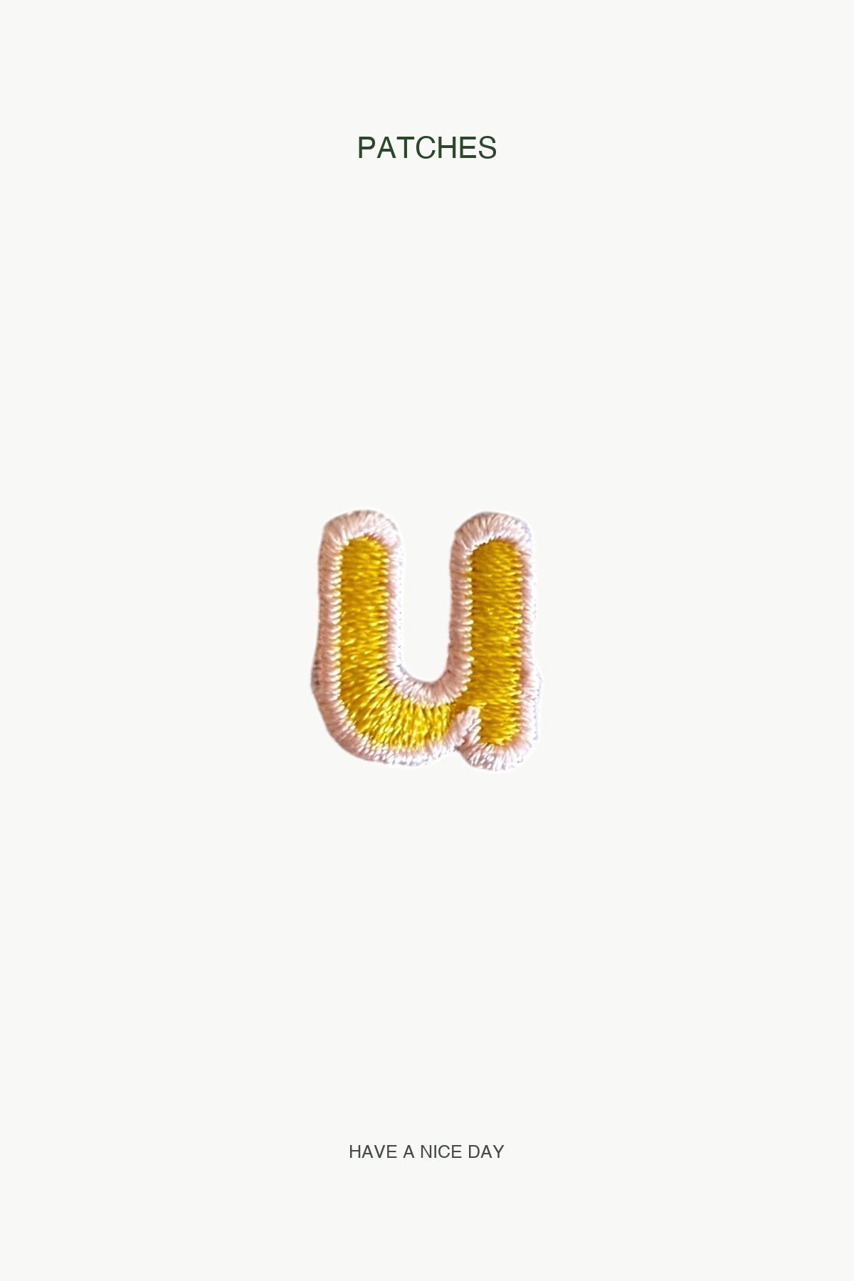 Lowercase u Alphabet Patch — branded PATCHES display card