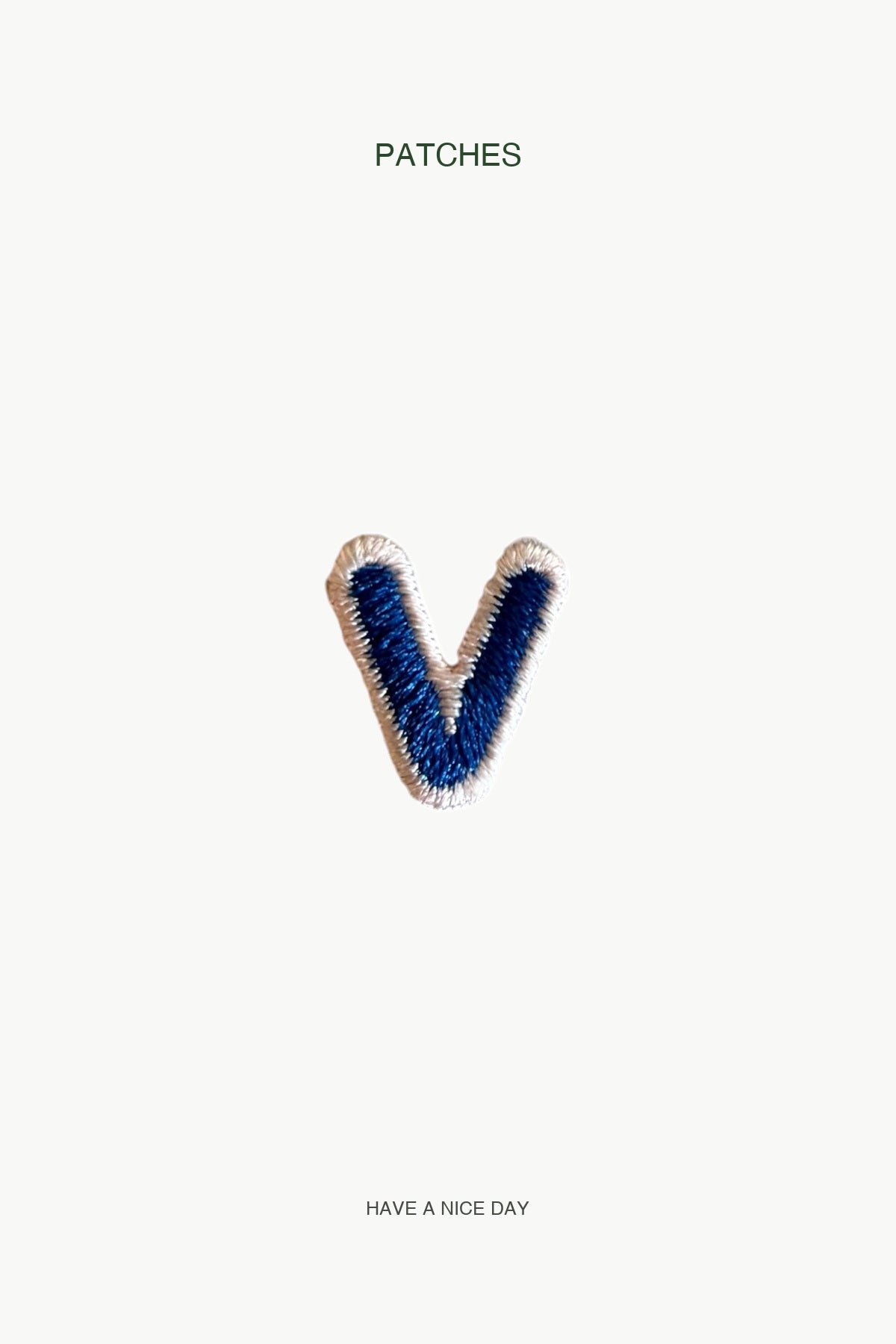 Lowercase v Alphabet Patch — branded PATCHES display card