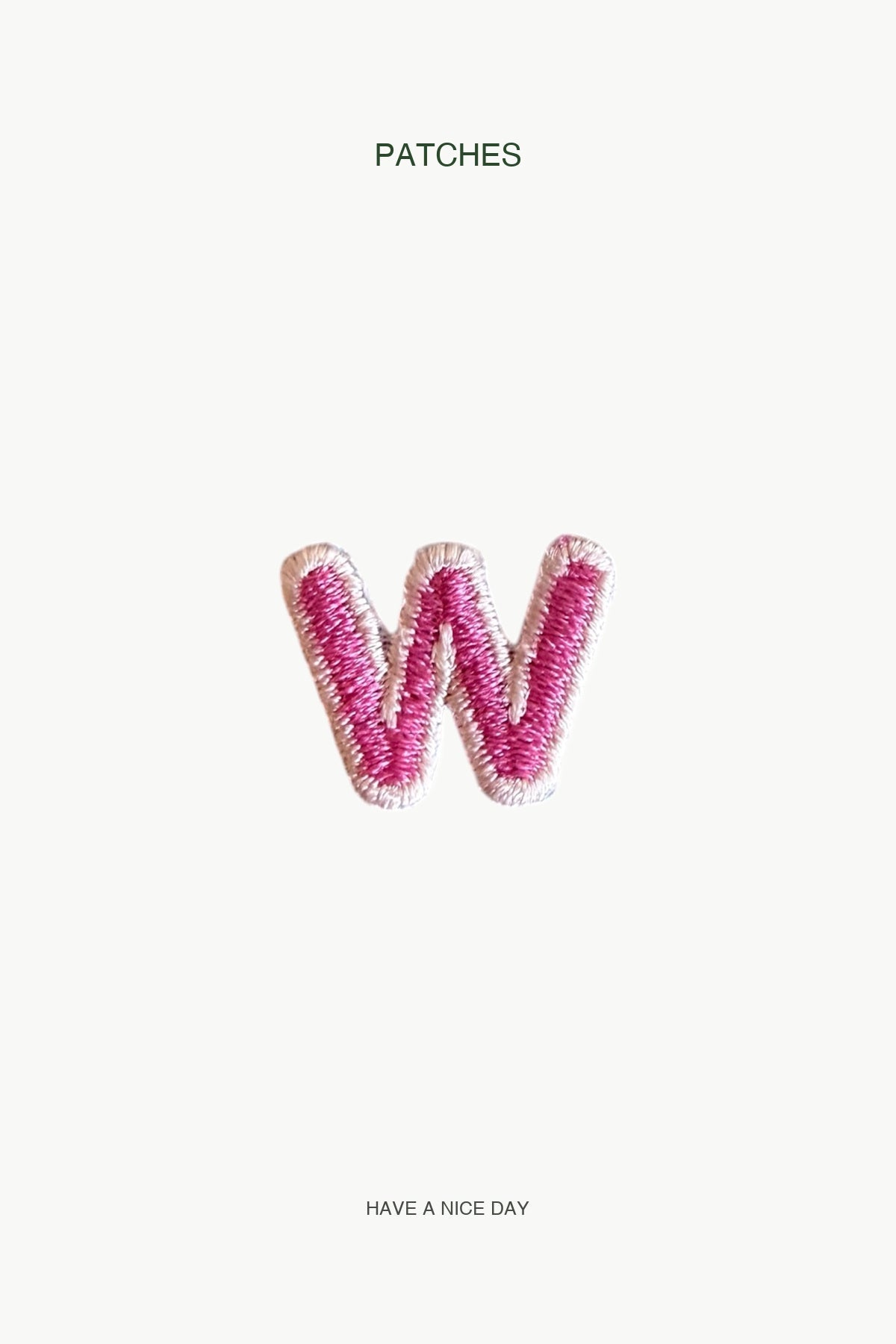 Lowercase w Alphabet Patch — branded PATCHES display card