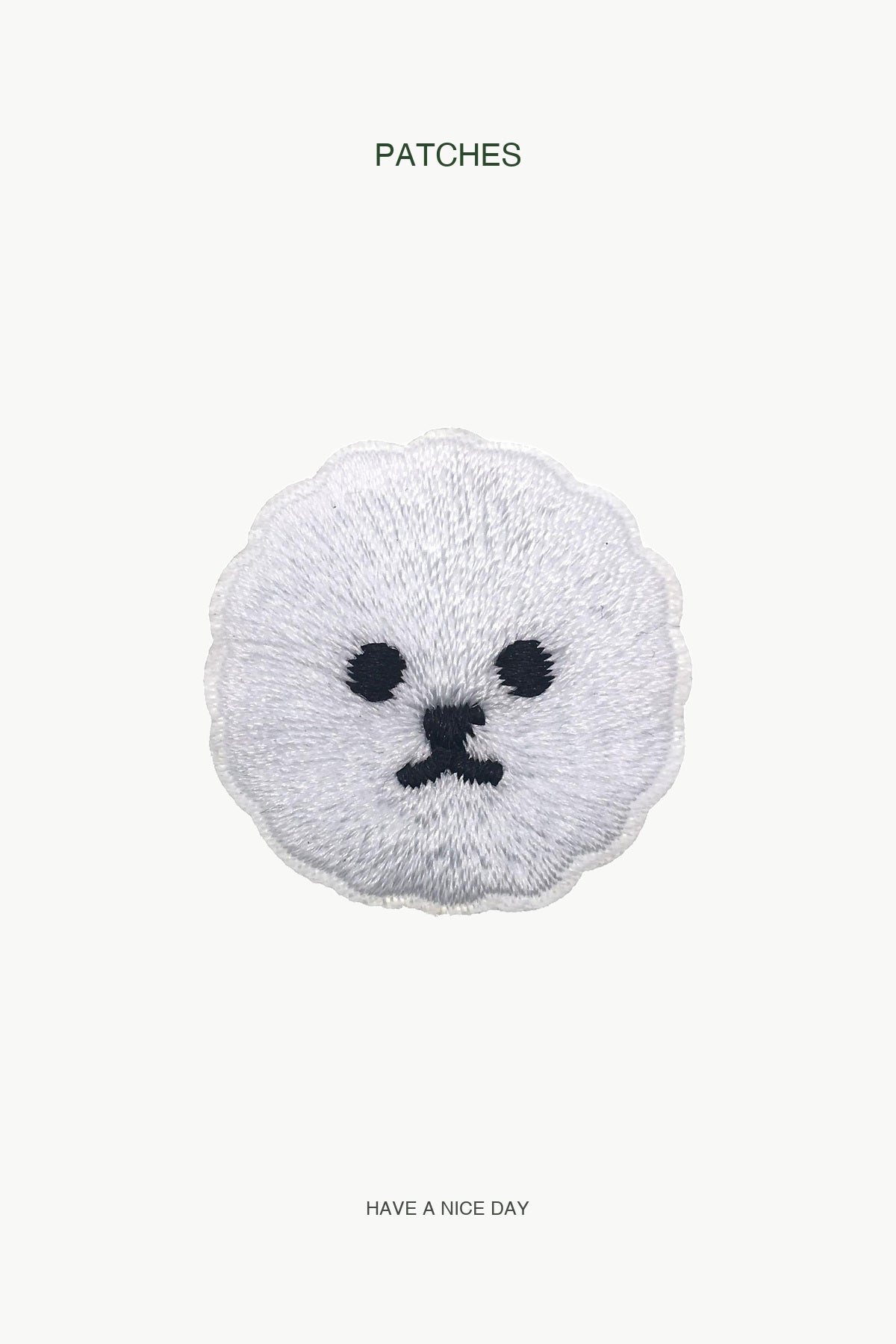 White Poodle Patch — branded PATCHES display card