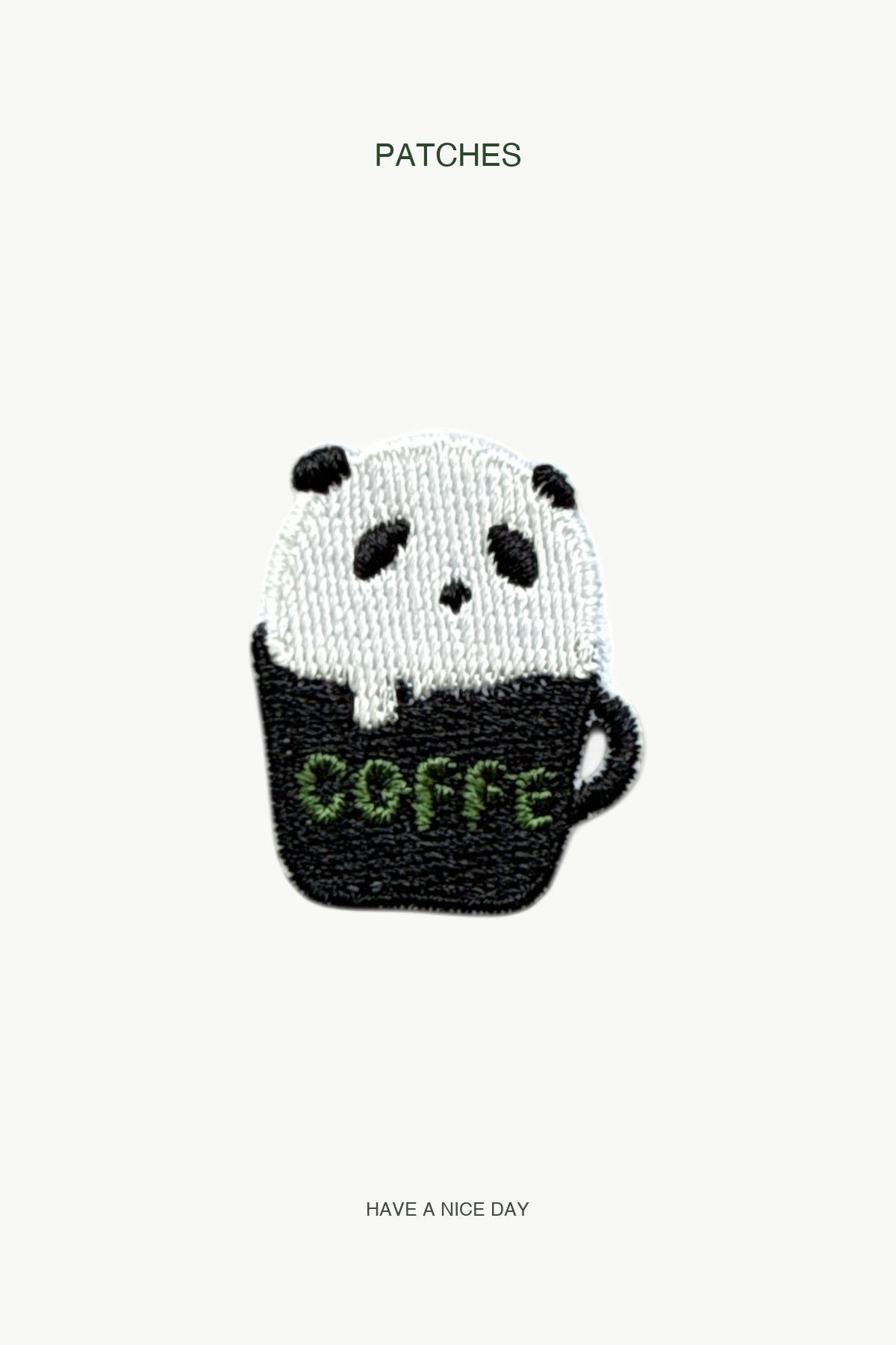 Panda in Black Coffee Patch — branded PATCHES display card