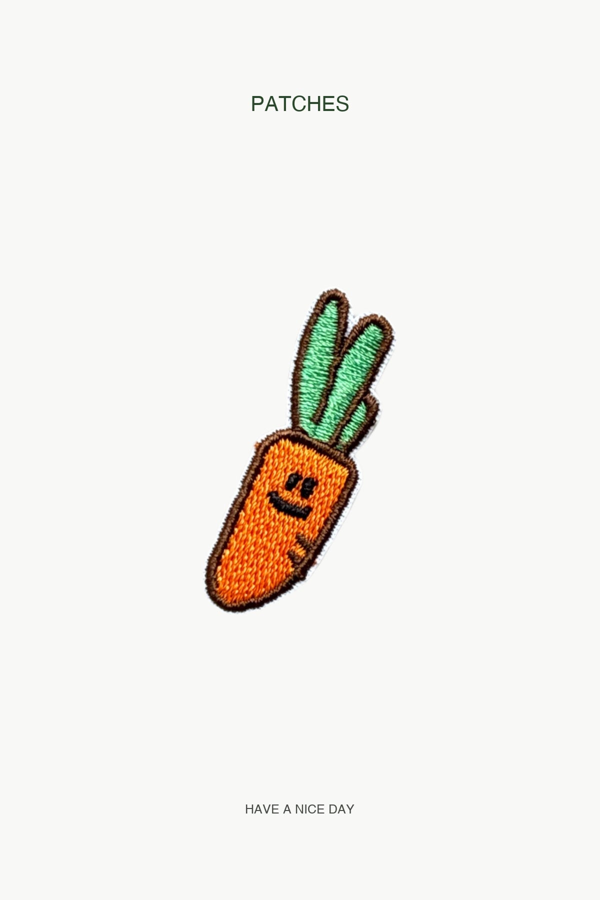 Smiling Carrot Patch — branded PATCHES display card