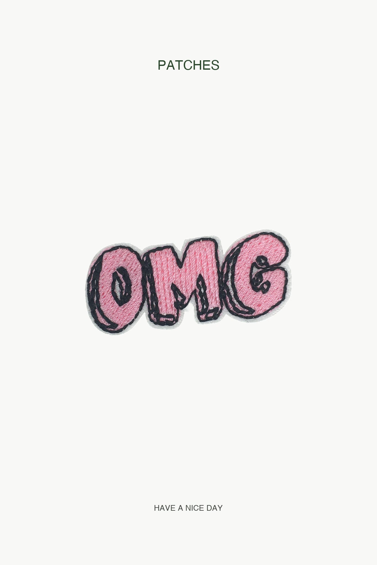Pink OMG Patch — branded PATCHES display card