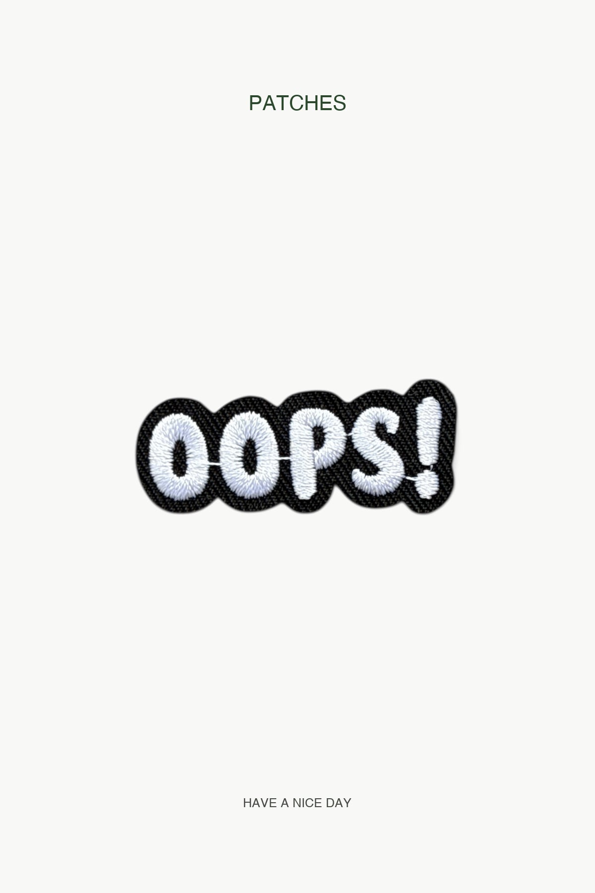 OOPS! Patch — branded PATCHES display card