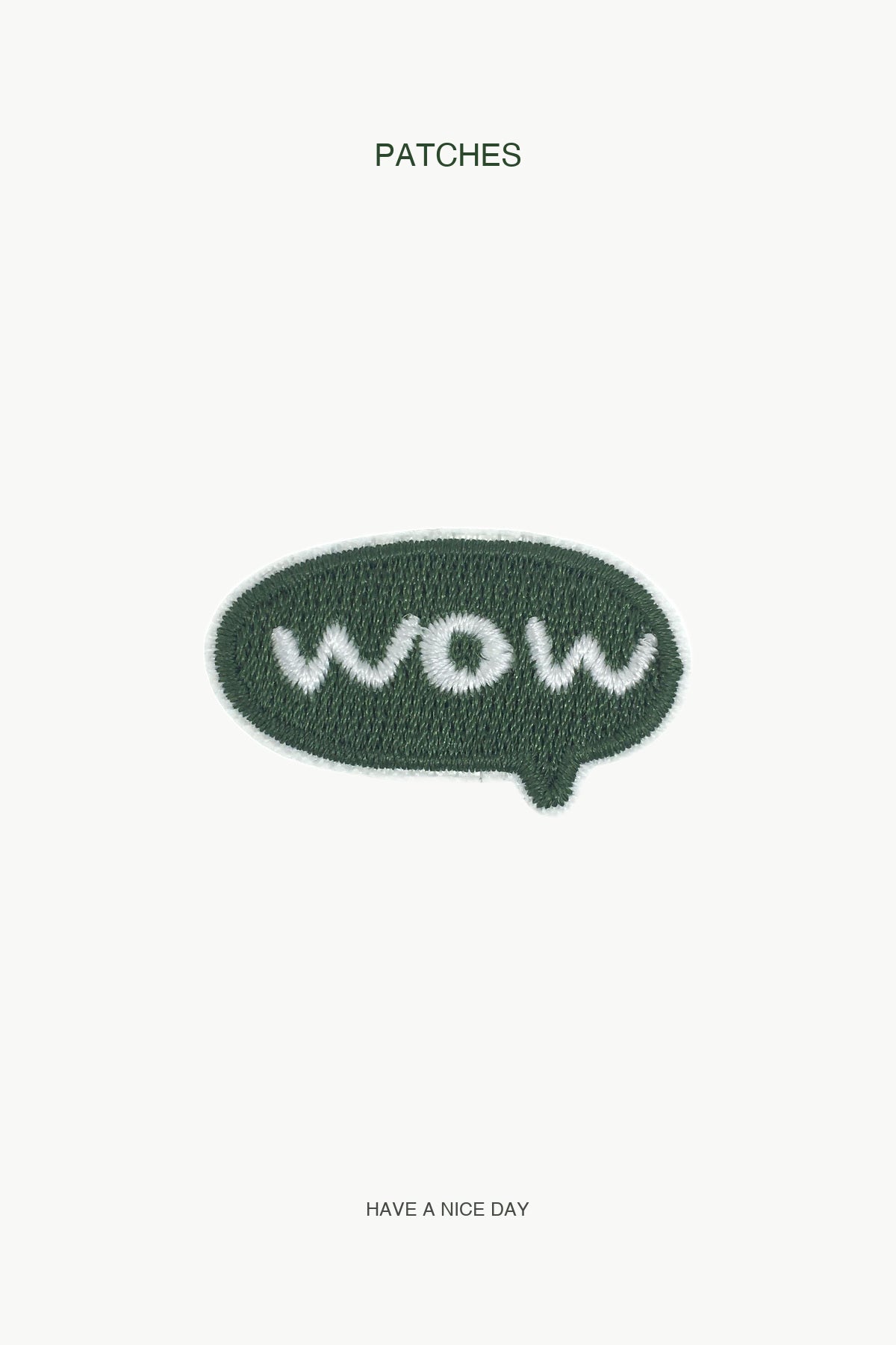 Green WOW Patch — branded PATCHES display card