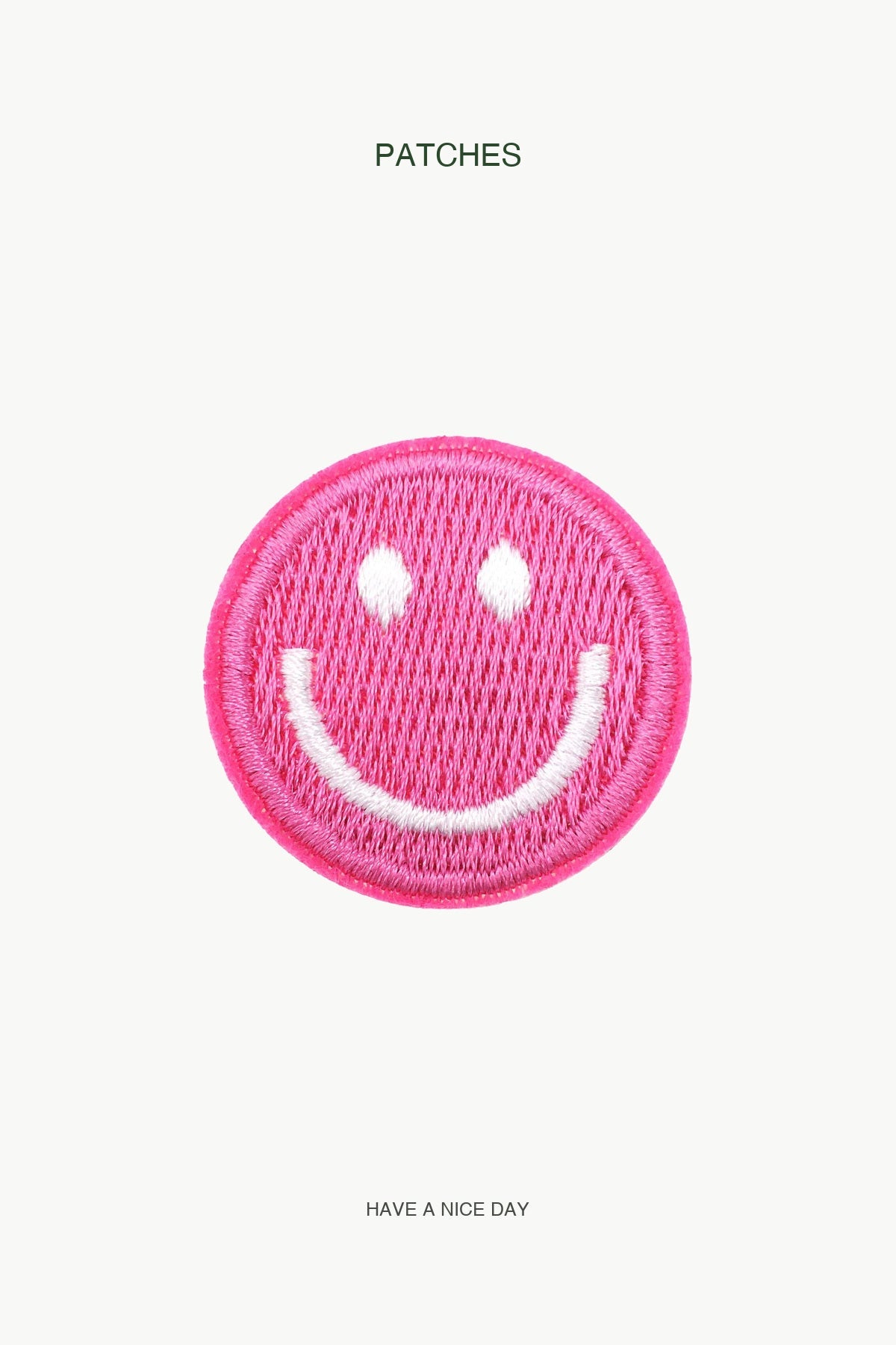 Pink Smiling Face Patch — branded PATCHES display card