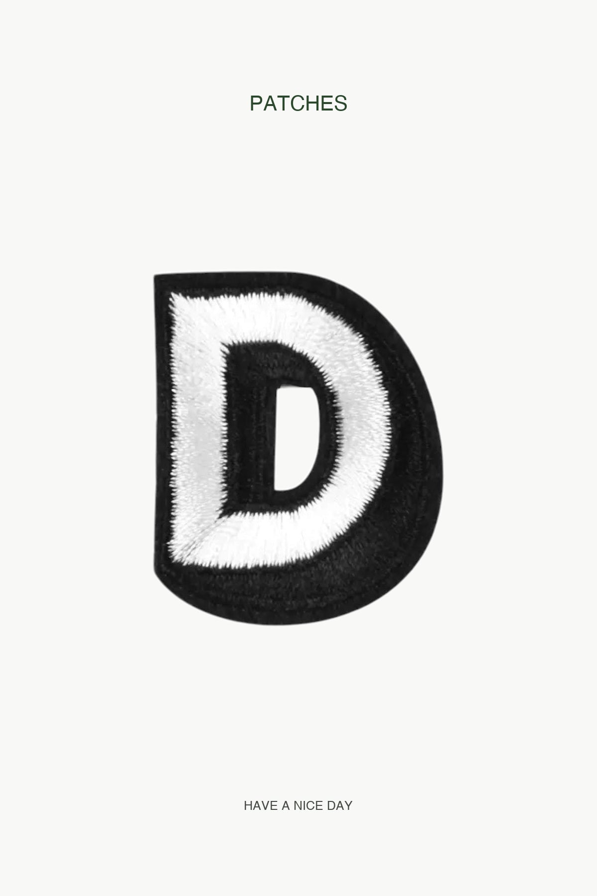 Uppercase D Alphabet Patch — branded PATCHES display card