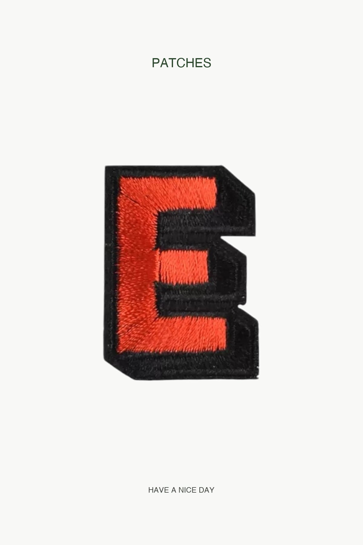 Uppercase E Alphabet Patch — branded PATCHES display card