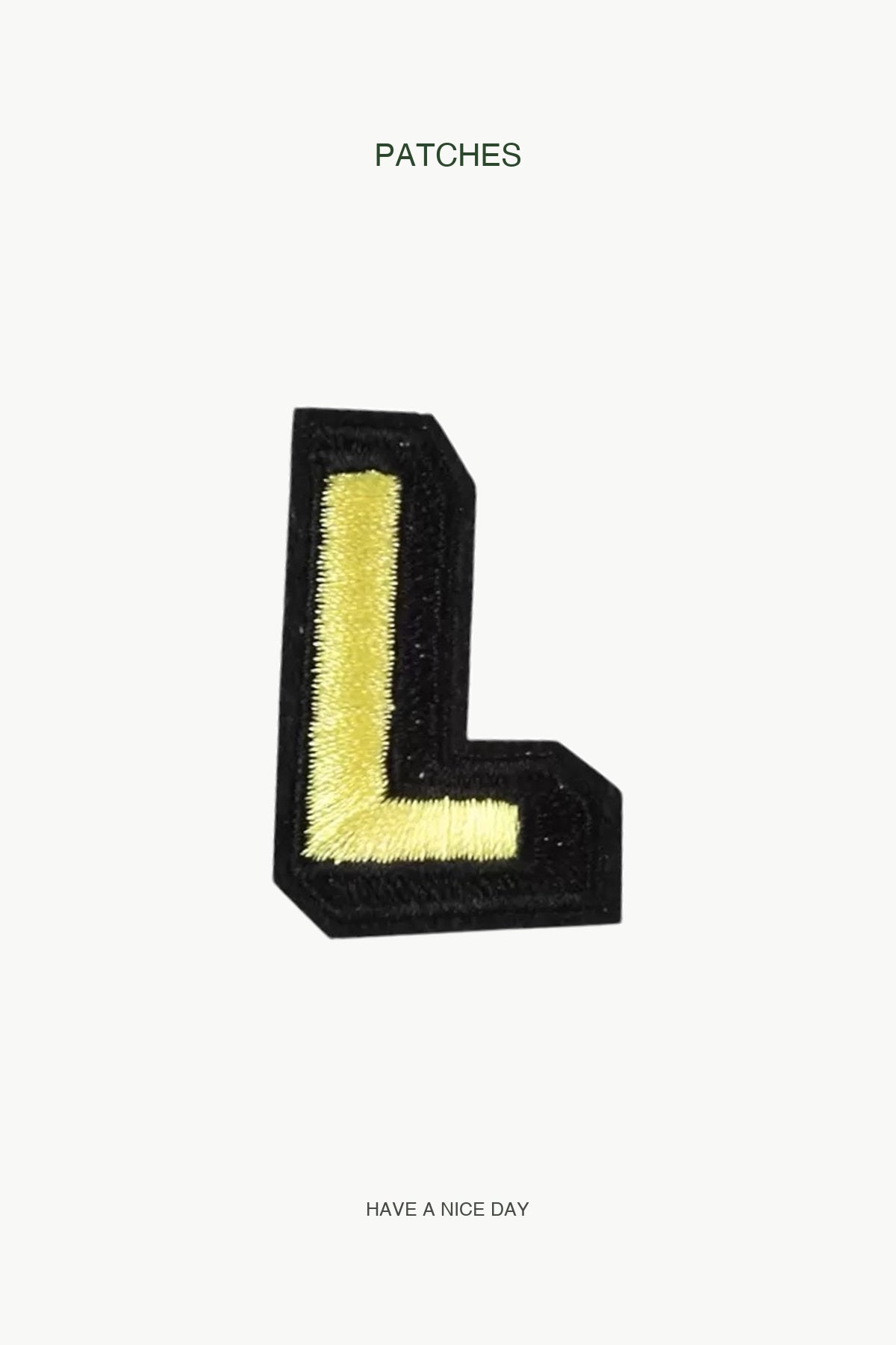 Uppercase L Alphabet Patch — branded PATCHES display card