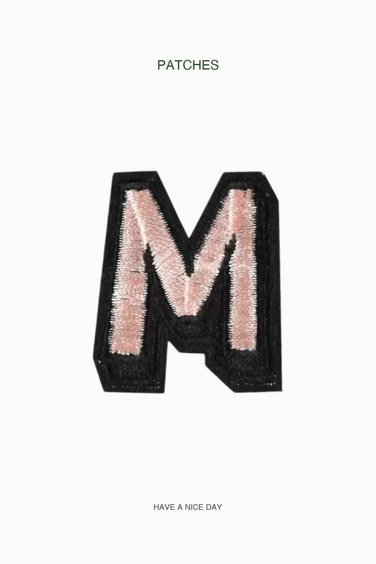 Uppercase M Alphabet Patch — branded PATCHES display card