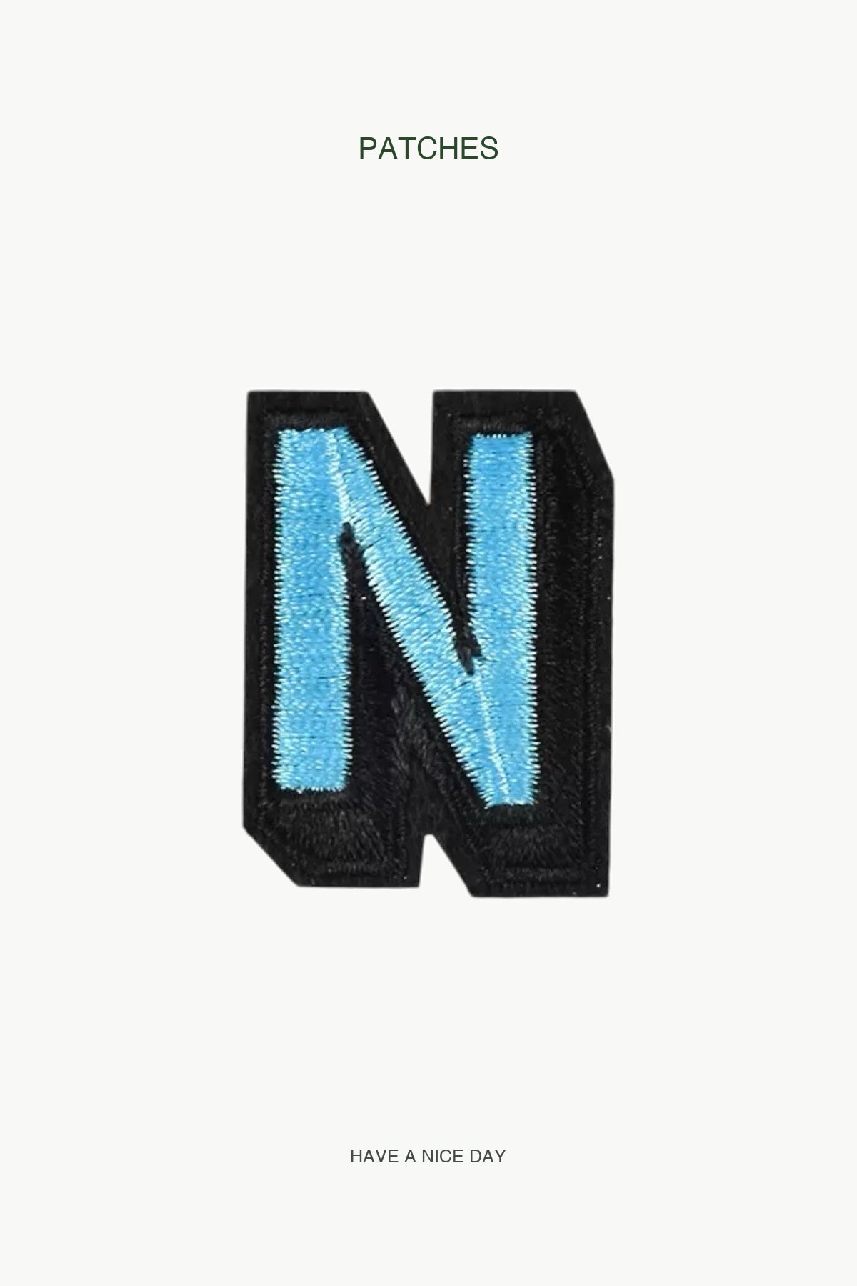 Uppercase N Alphabet Patch — branded PATCHES display card