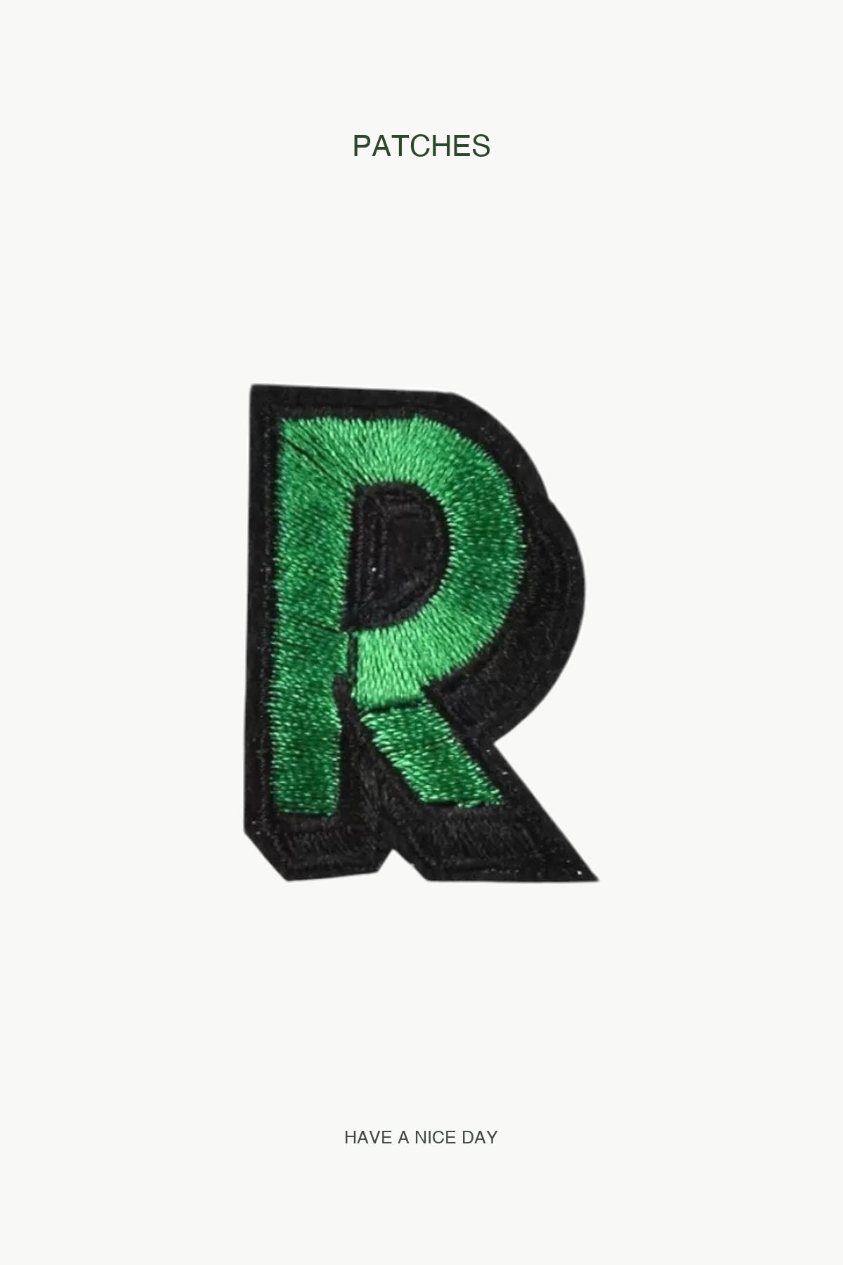 Uppercase R Alphabet Patch — branded PATCHES display card