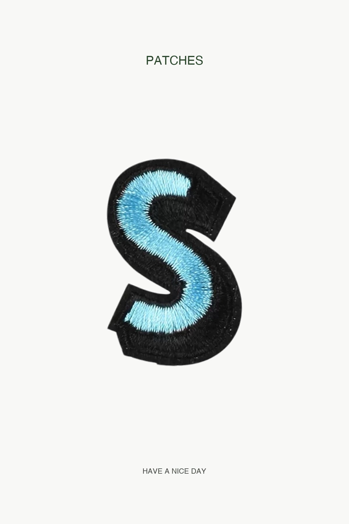 Uppercase S Alphabet Patch — branded PATCHES display card