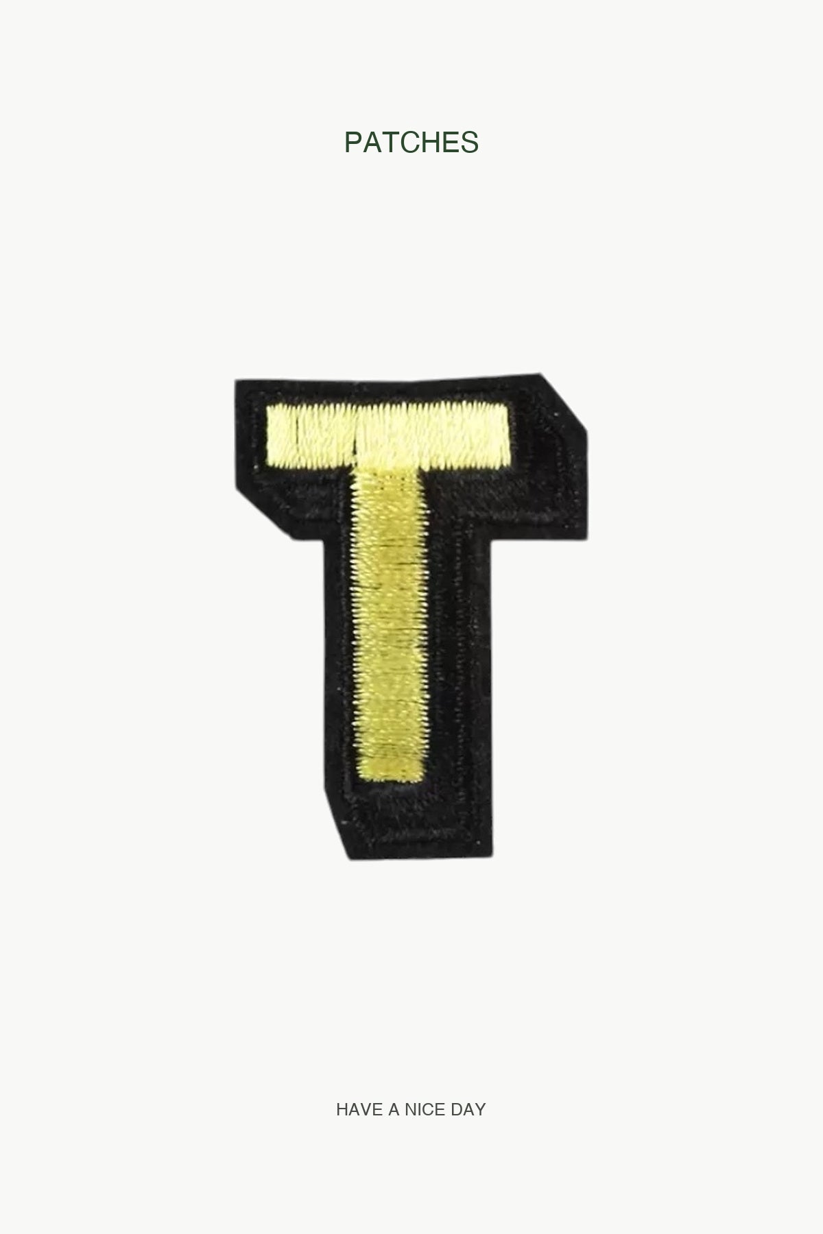 Uppercase T Alphabet Patch — branded PATCHES display card