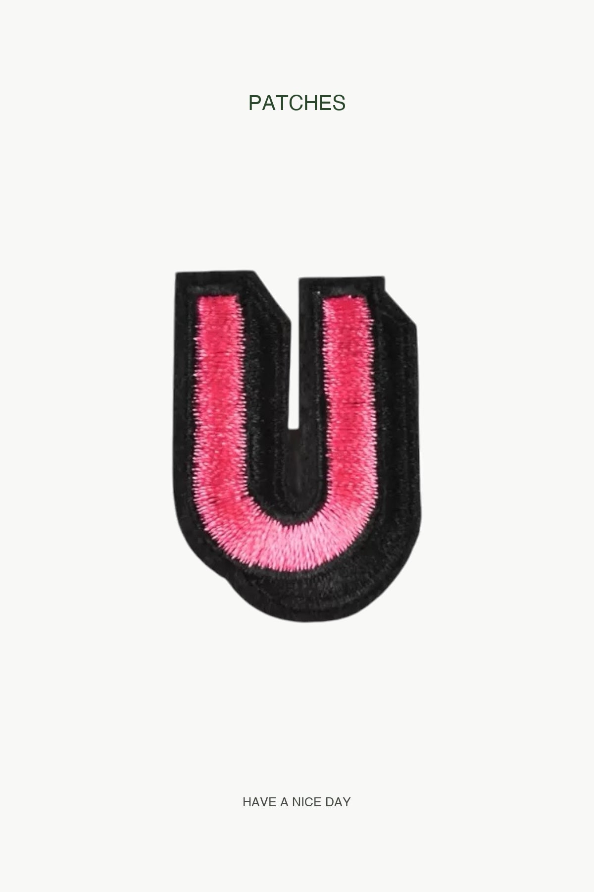 Uppercase U Alphabet Patch — branded PATCHES display card