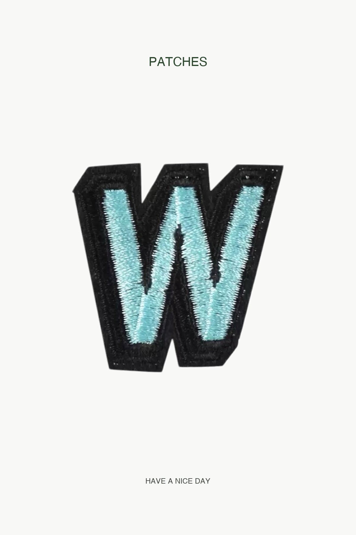 Uppercase W Alphabet Patch — branded PATCHES display card