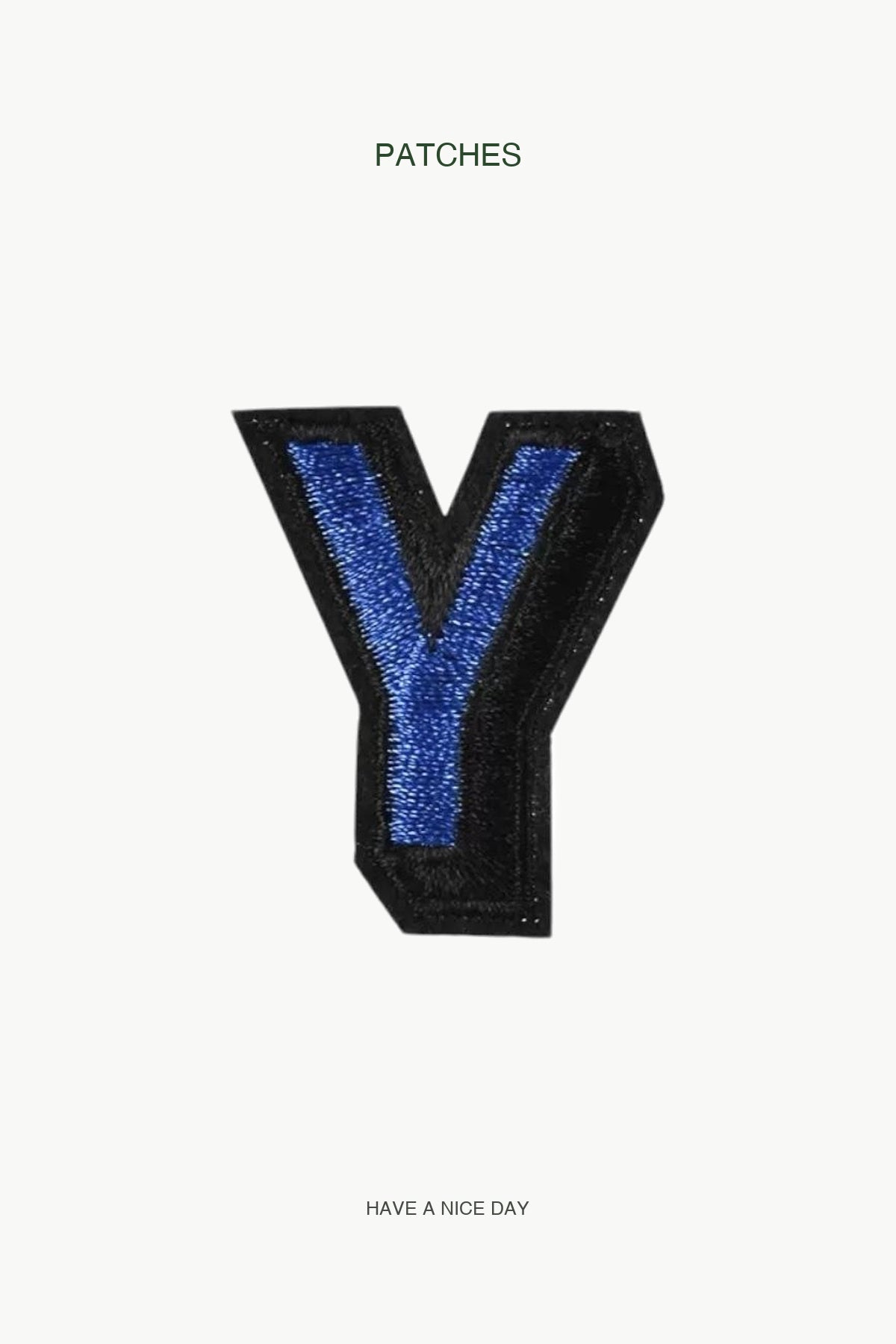 Uppercase Y Alphabet Patch — branded PATCHES display card