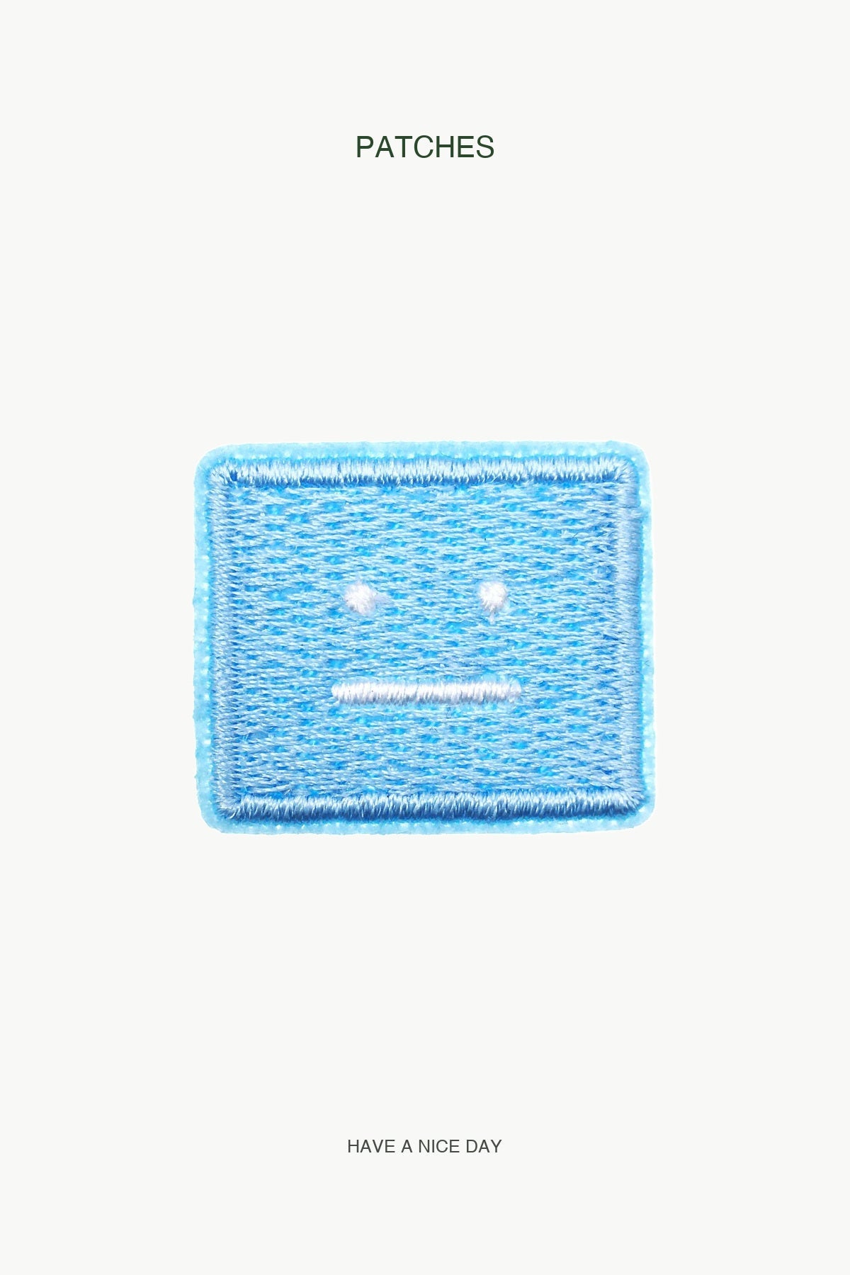 Light Blue Square Face Patch — branded PATCHES display card