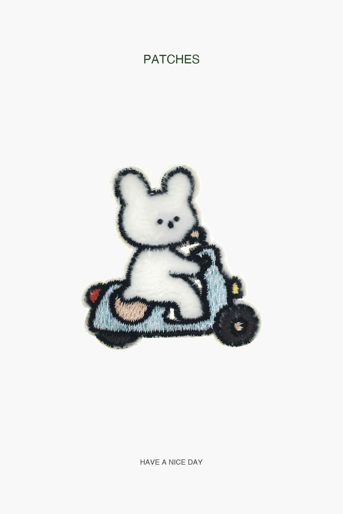 Bunny Riding Motocycle Patch — branded PATCHES display card