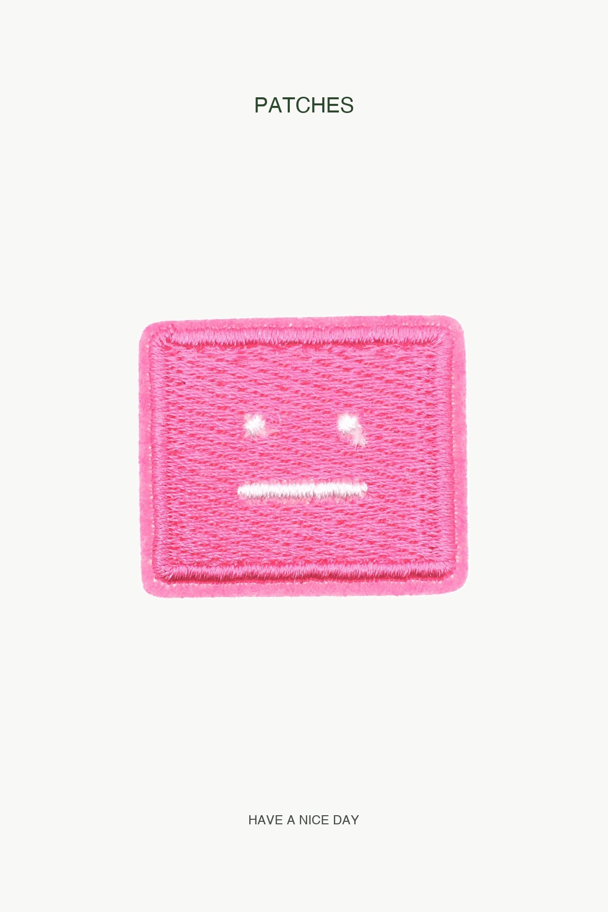 Pink Square Face Patch — branded PATCHES display card