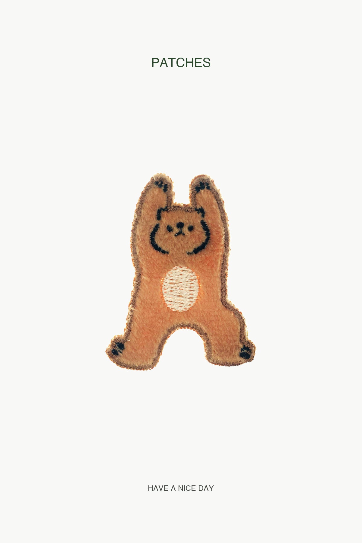 Hands-Up Brown Bear Patch — branded PATCHES display card