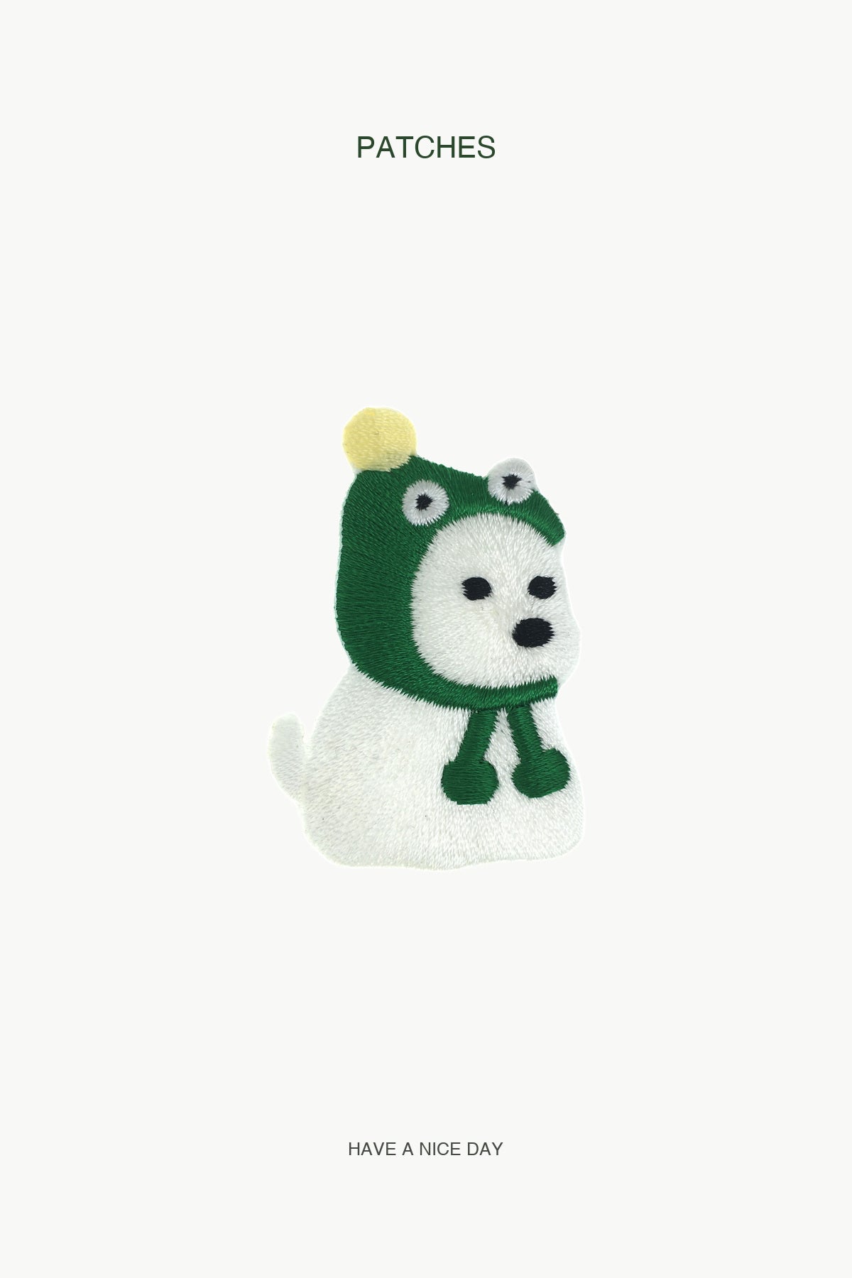 Frog Hat Puppy Patch — branded PATCHES display card