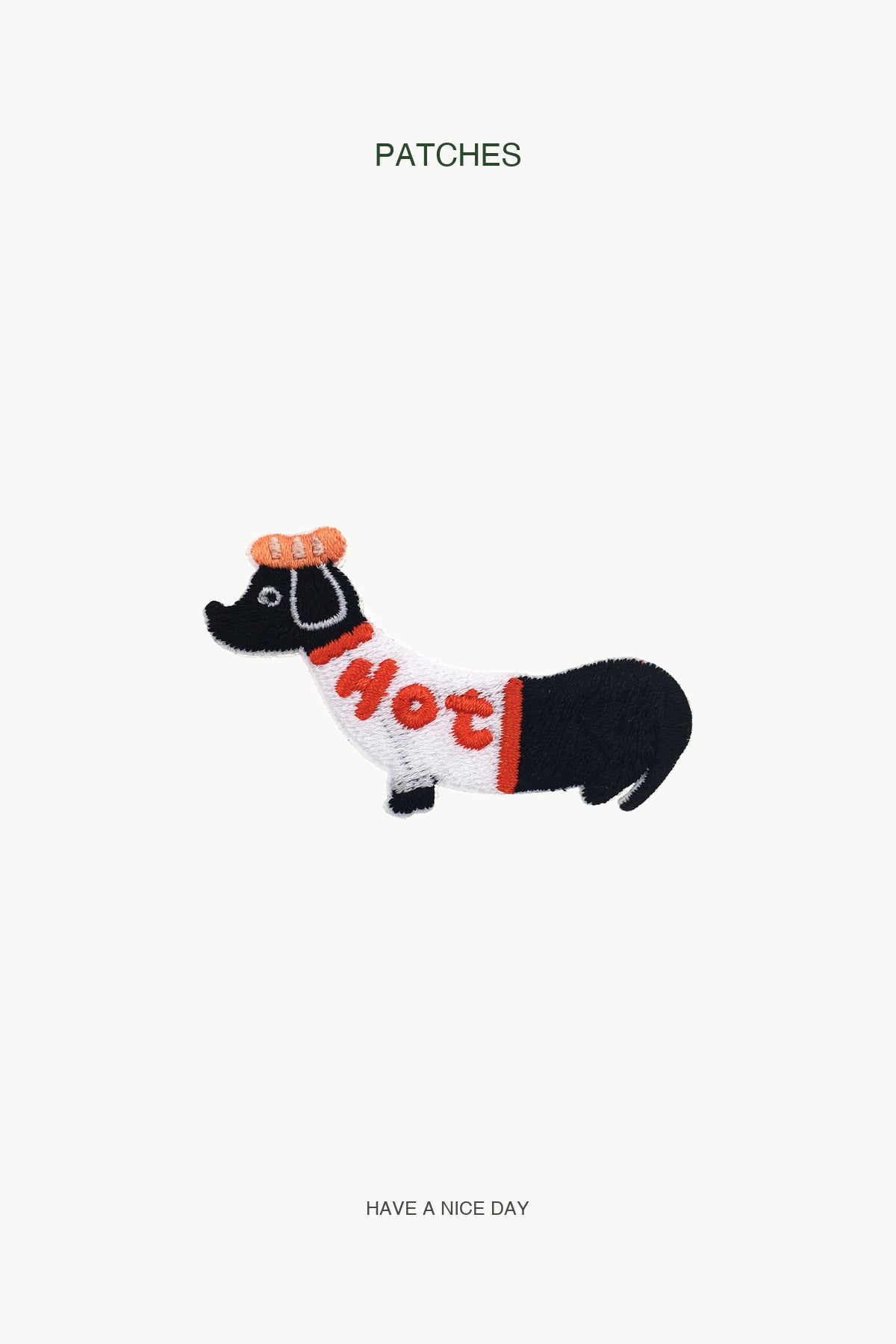 Hot Black Sausage Dog Patch — branded PATCHES display card