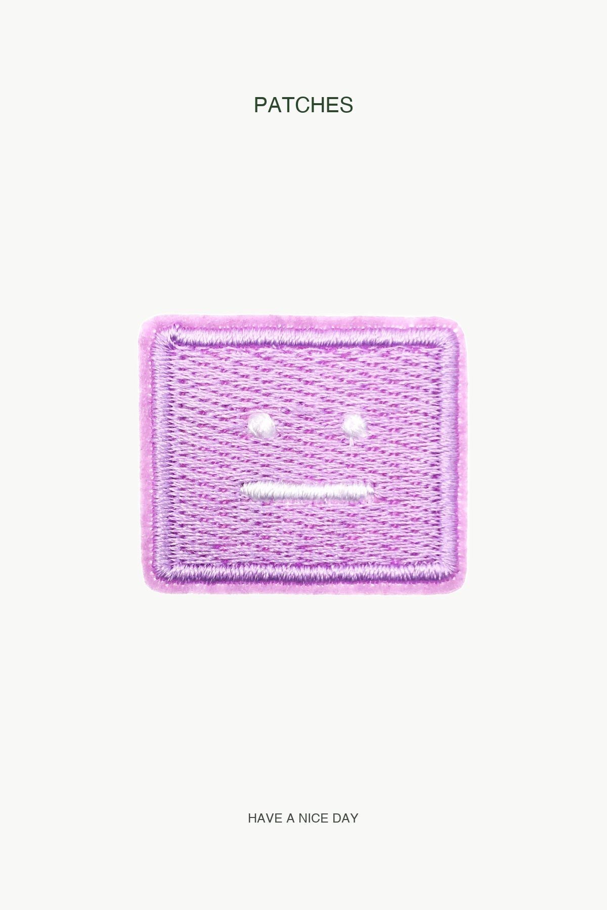 Purple Square Face Patch — branded PATCHES display card