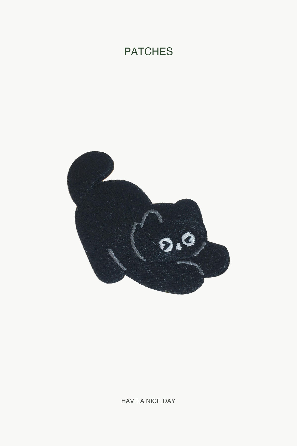 Stretching Black Cat Patch — branded PATCHES display card