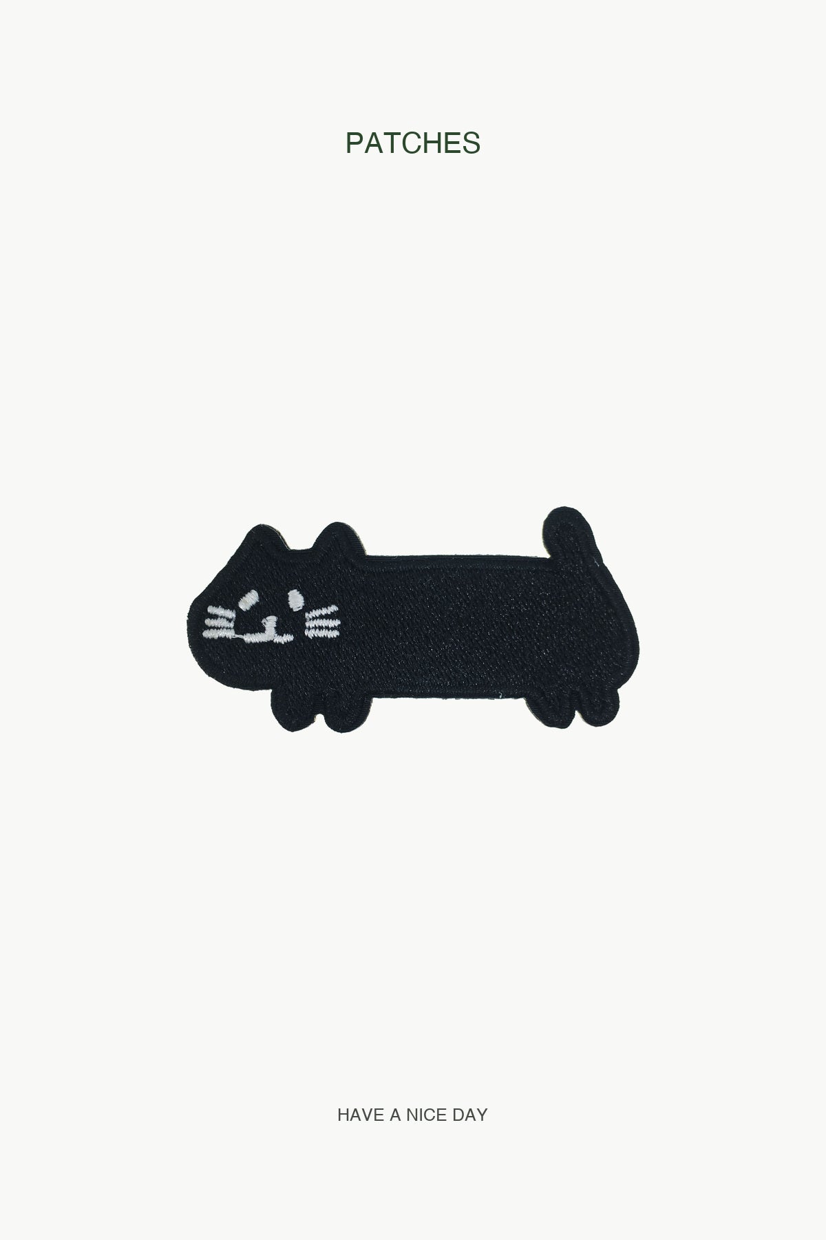 Black Long Cat Patch — branded PATCHES display card