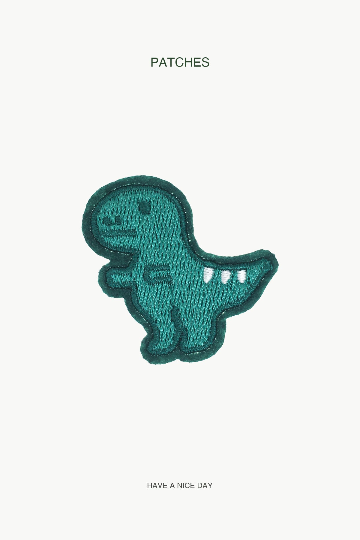 Green Dino Patch — branded PATCHES display card