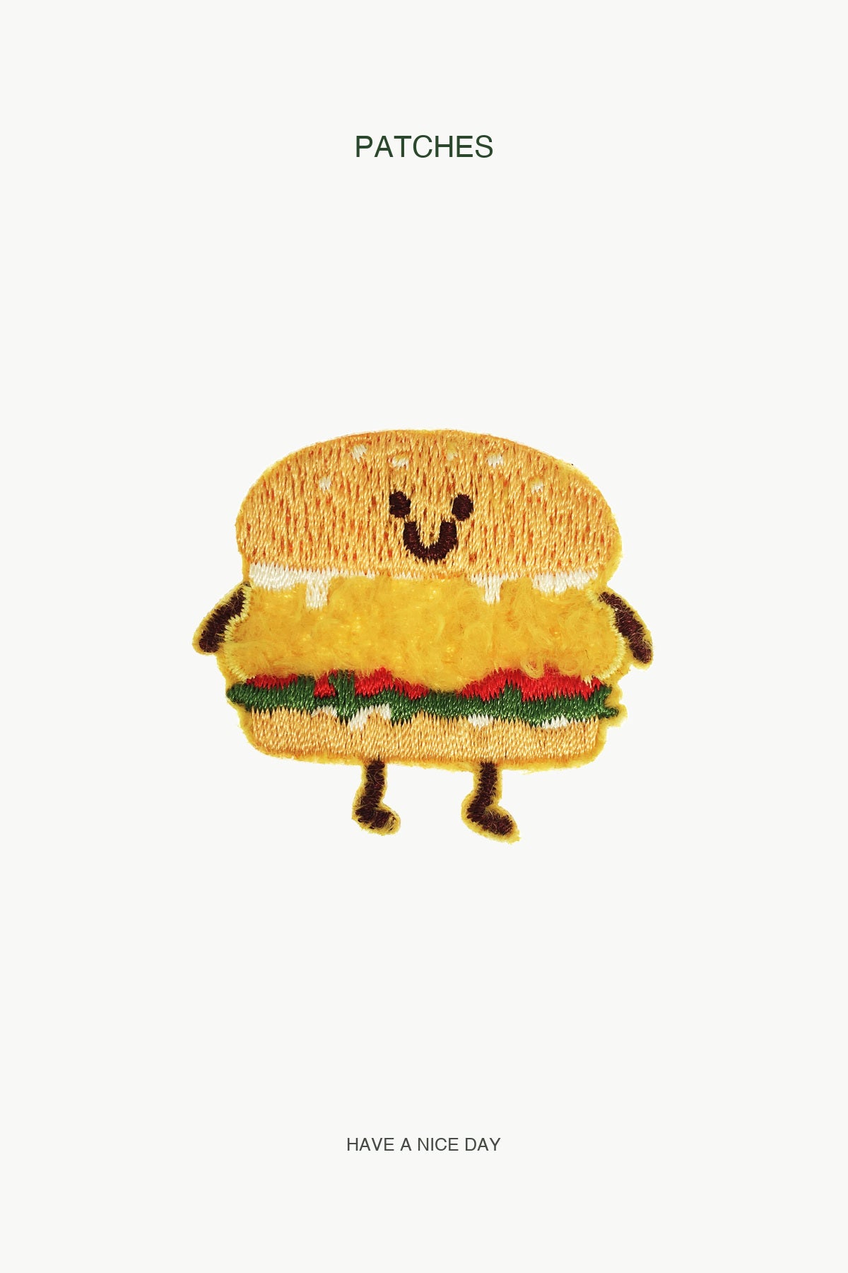 Walking Burger Patch — branded PATCHES display card