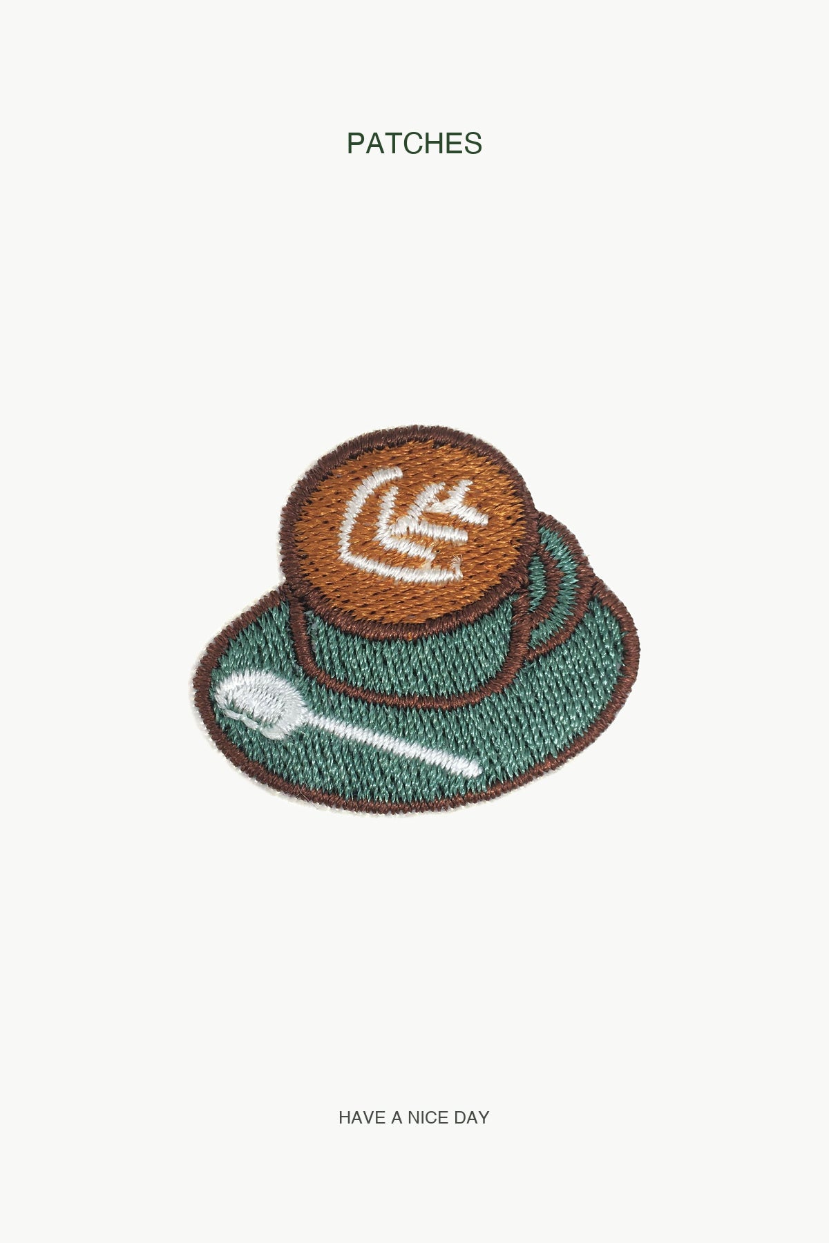 Green Cup Latte Patch — branded PATCHES display card