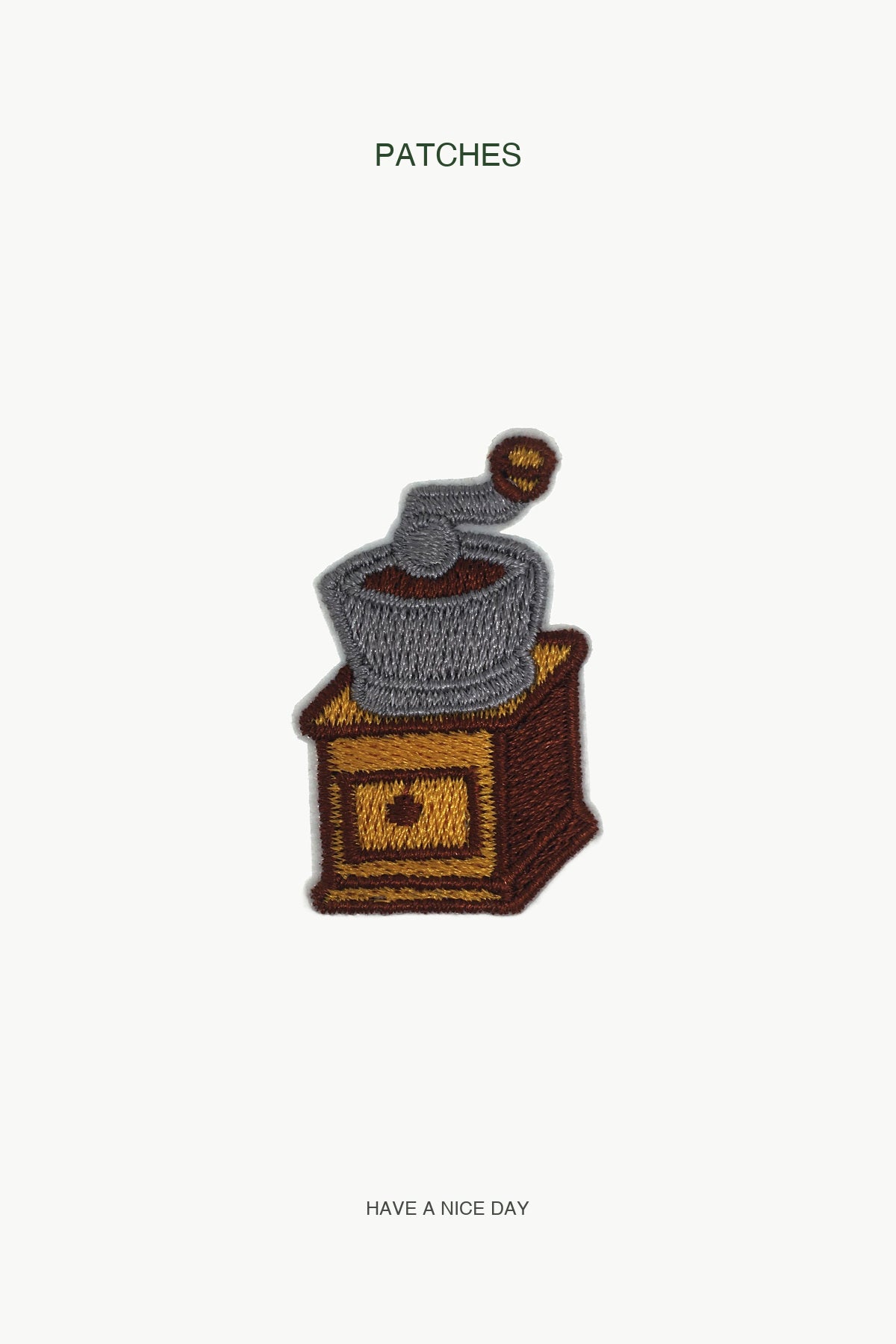 Coffee Grinder Patch — branded PATCHES display card