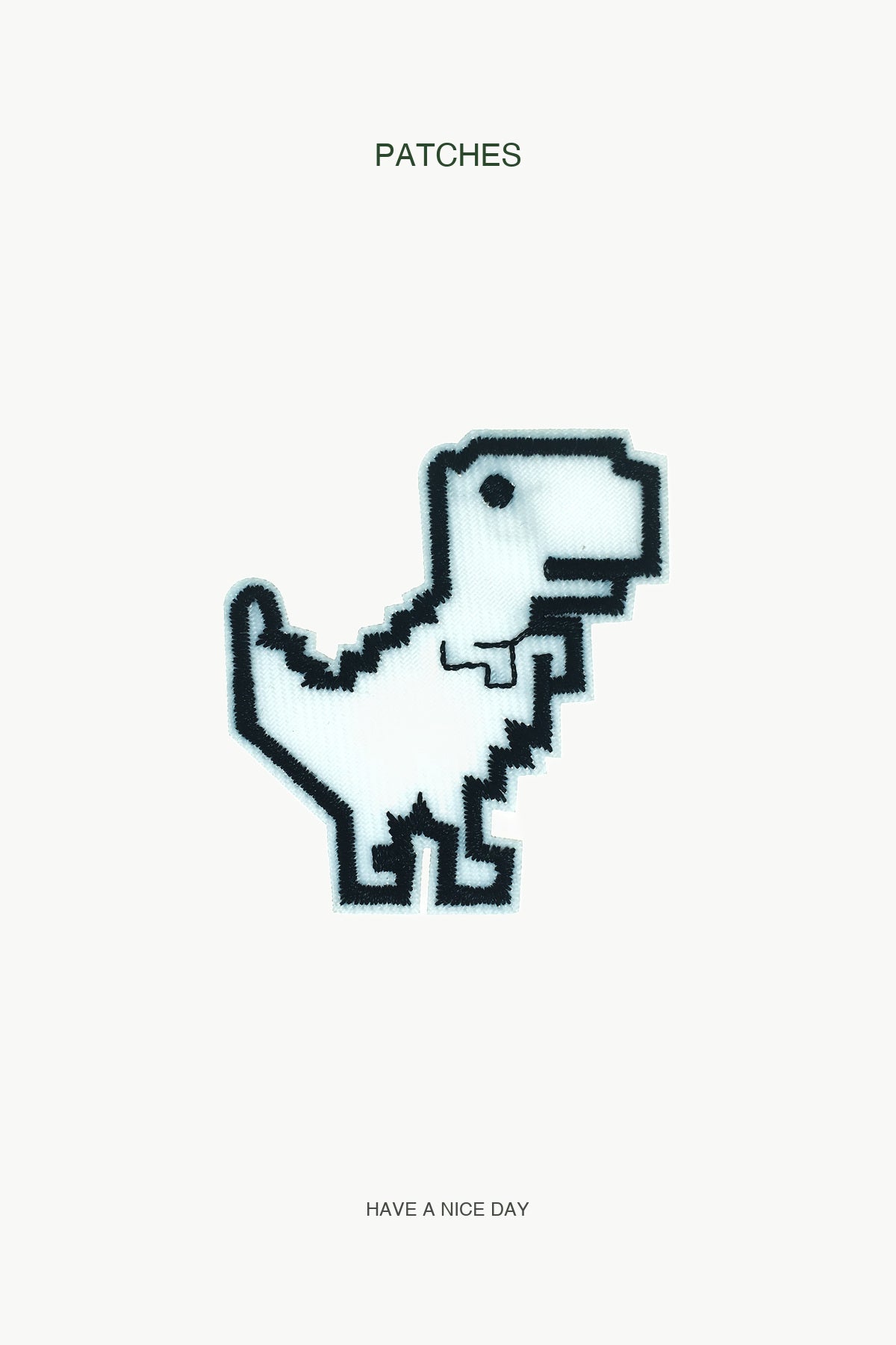 Pixel Dinosaur Patch — branded PATCHES display card