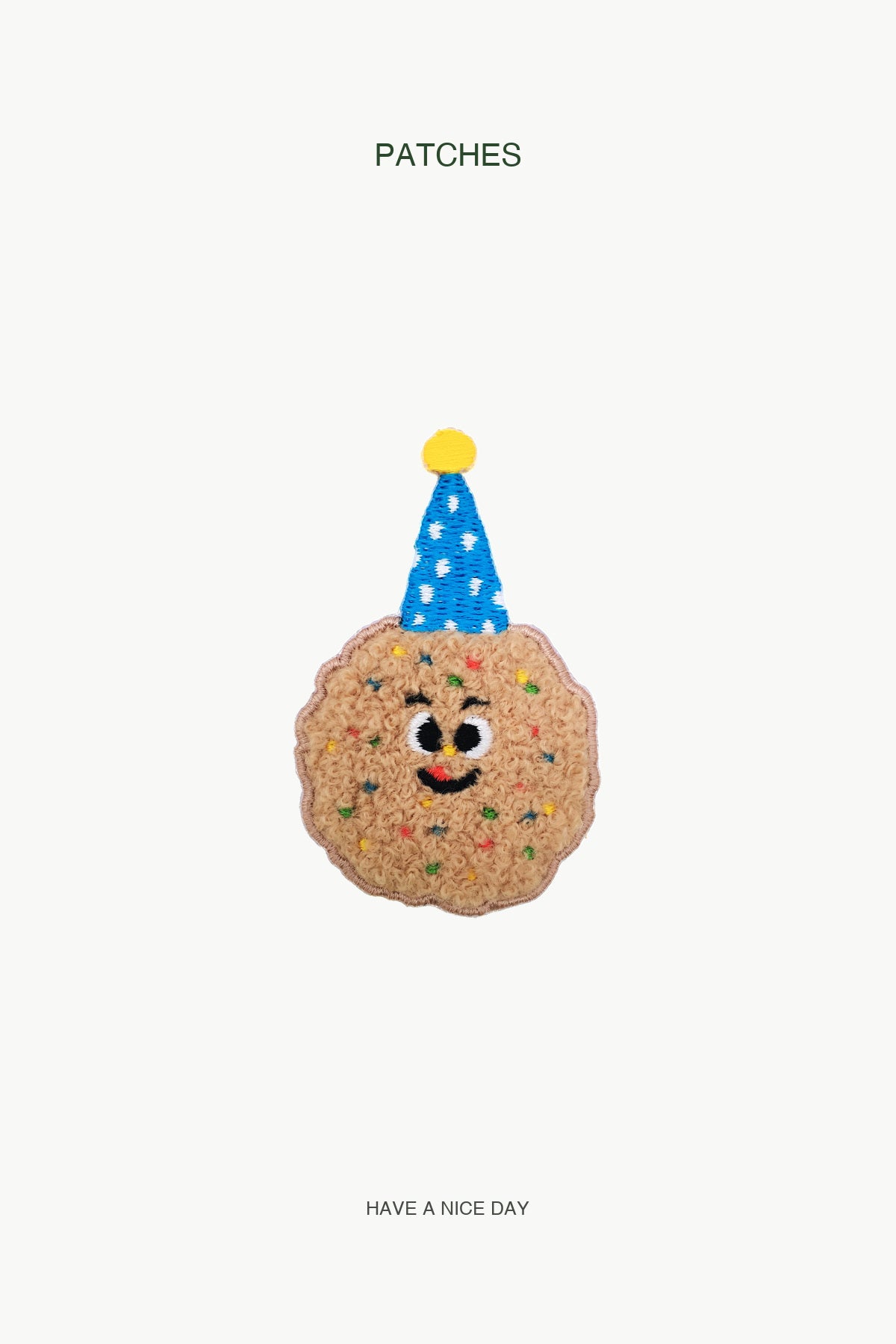 Fluffy Cookies with Party Hat- Brown Patch — branded PATCHES display card