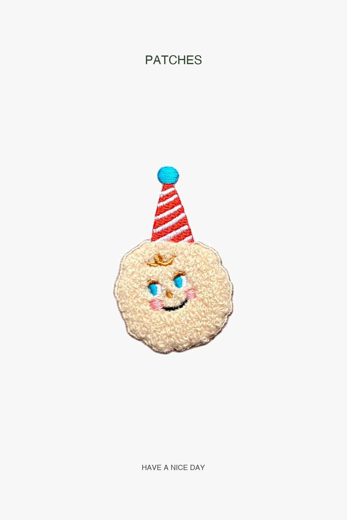 Fluffy Cookies with Party Hat- Beige Patch — branded PATCHES display card