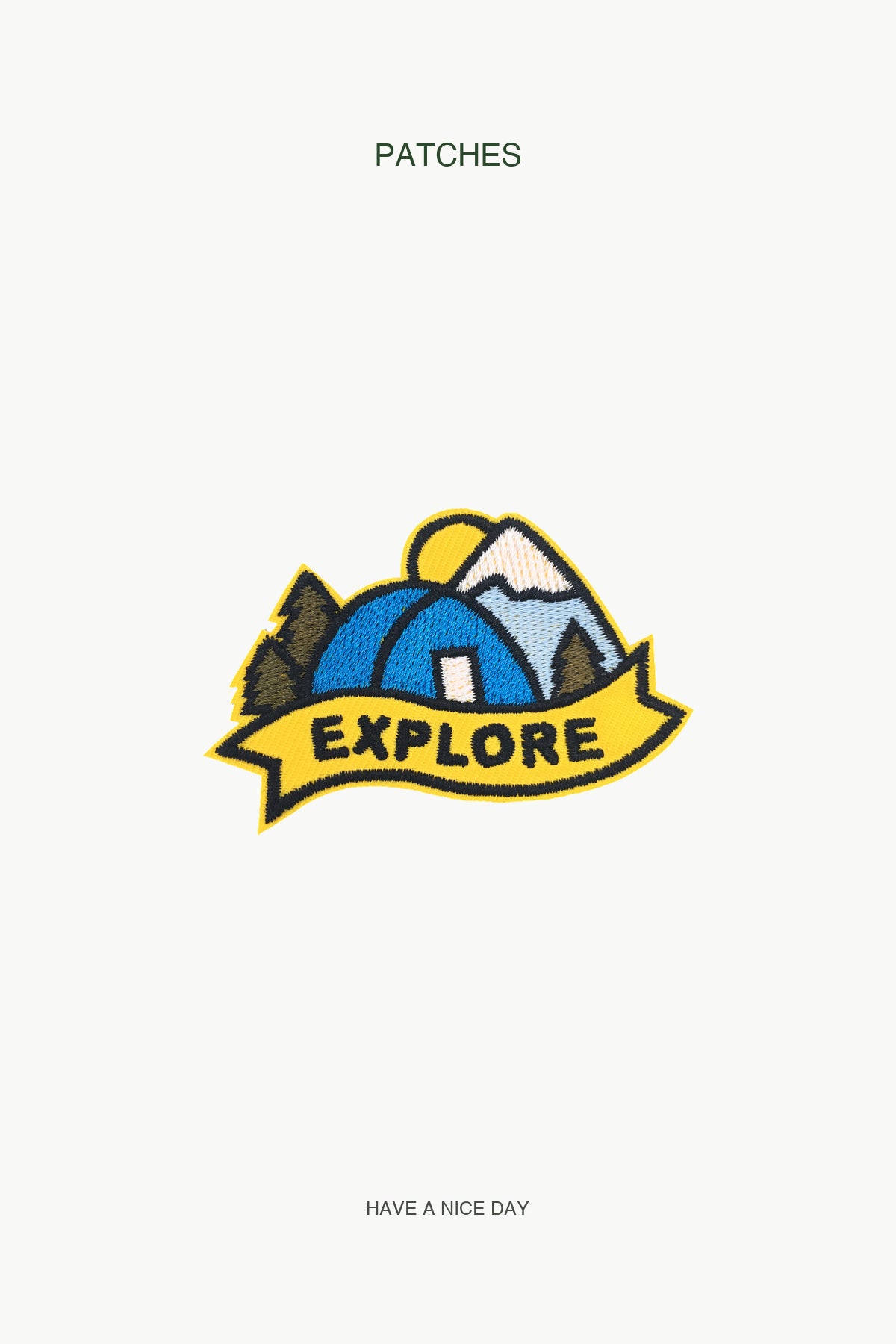 "Explore" Patch — branded PATCHES display card