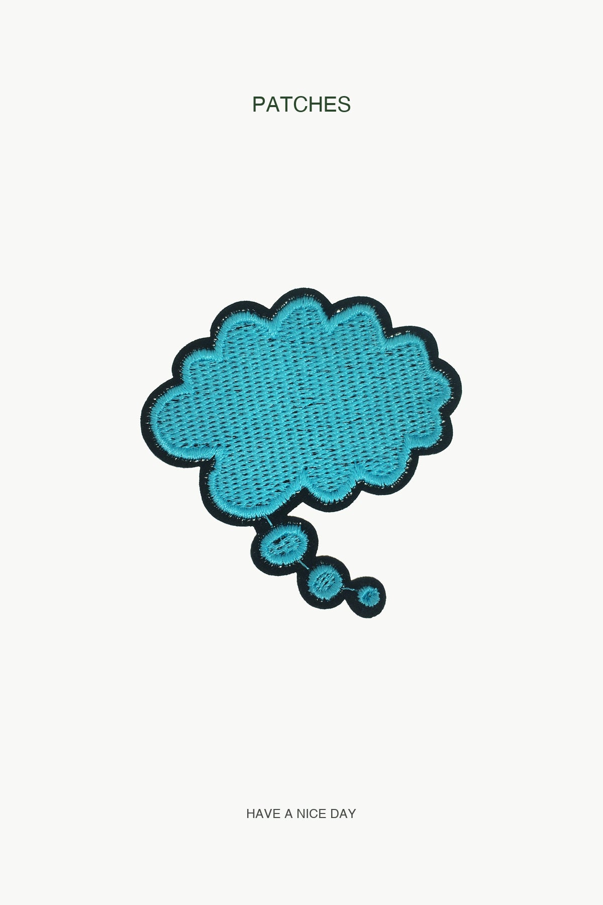 Blue Thought Bubble Patch — branded PATCHES display card