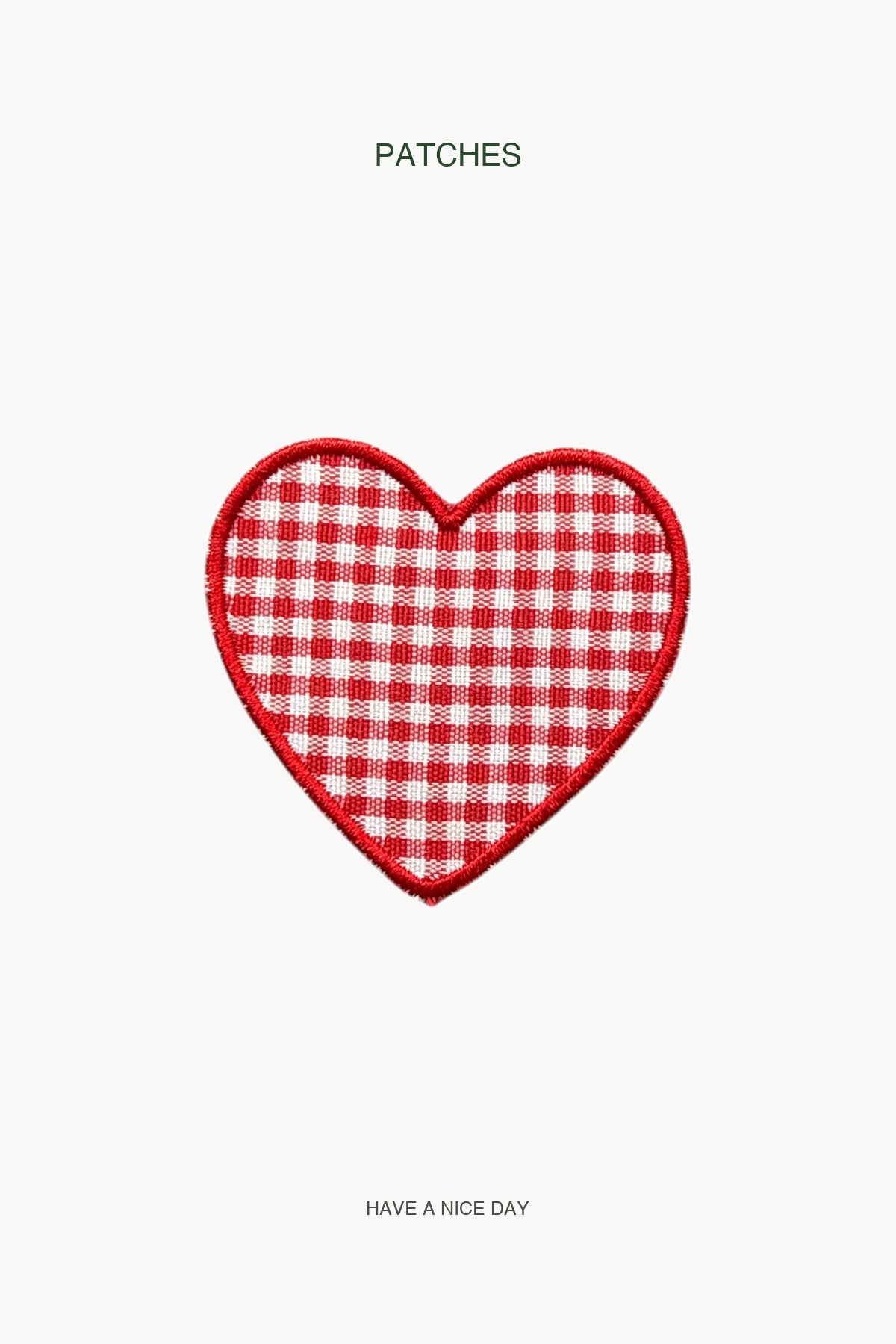 Red Checkered Heart Patch — branded PATCHES display card