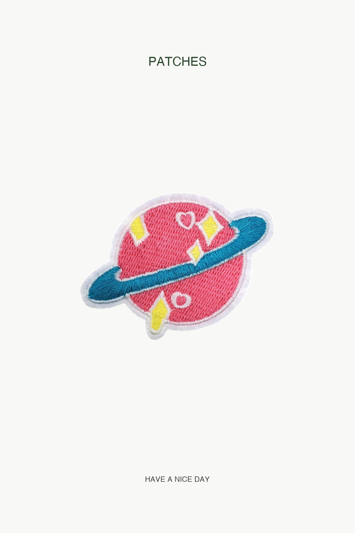 Pink and Blue Saturn Patch — branded PATCHES display card