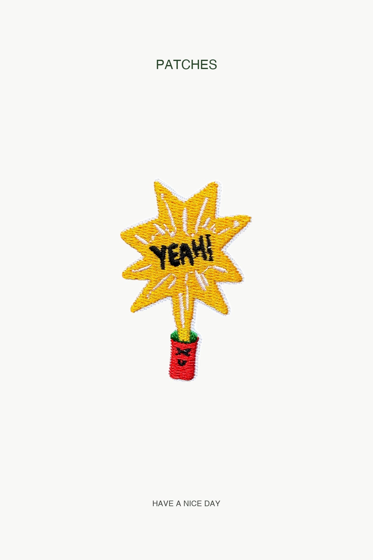 "YEAH!" Firecracker Burst Patch — branded PATCHES display card