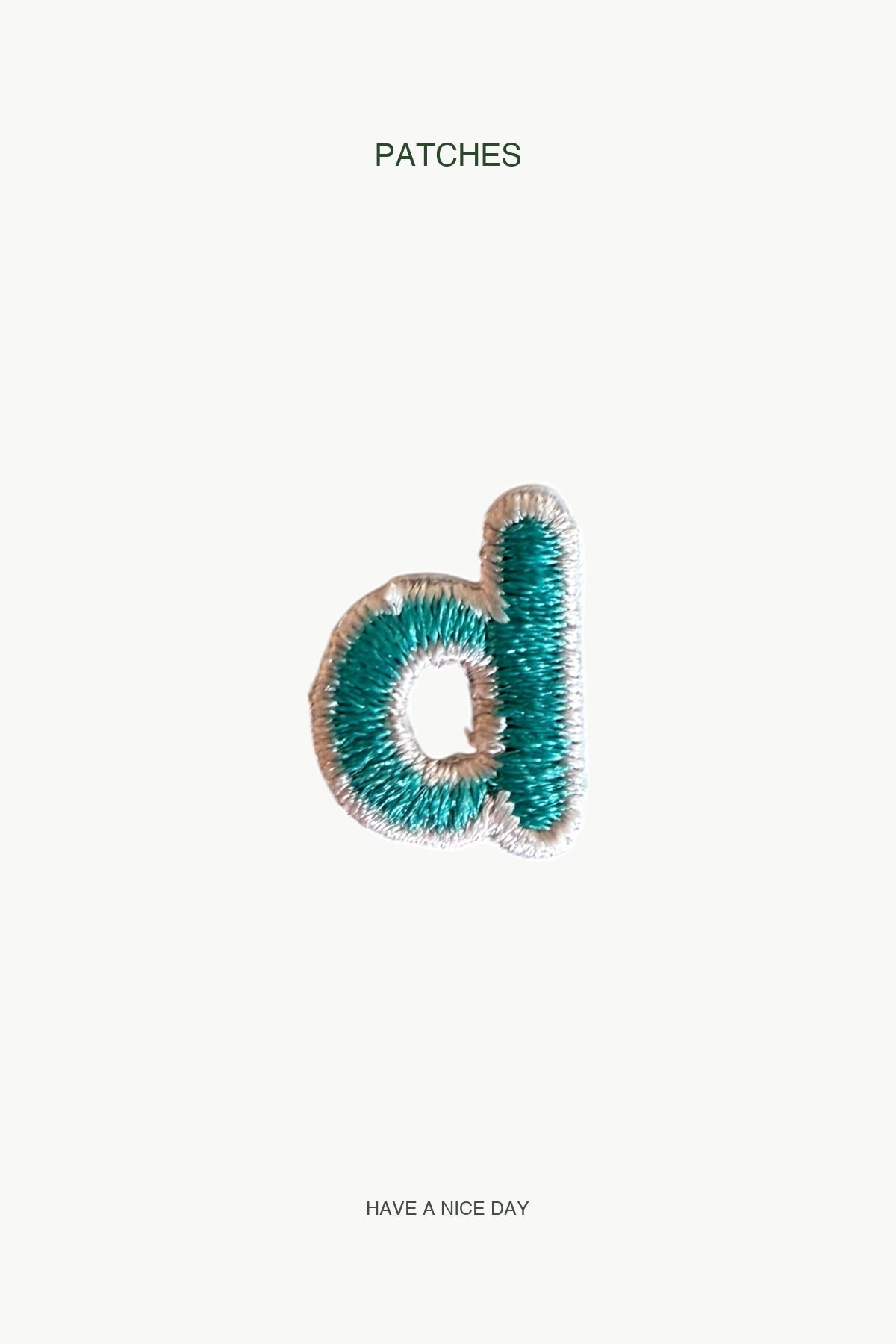 Lowercase d Alphabet Patch — branded PATCHES display card