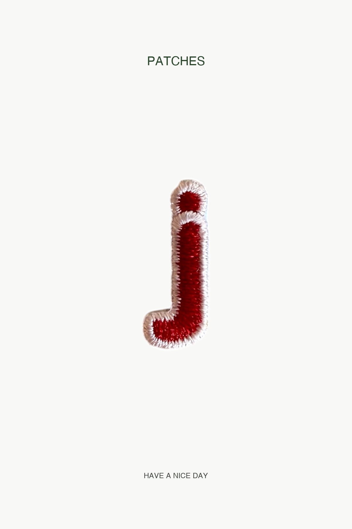 Lowercase j Alphabet Patch — branded PATCHES display card